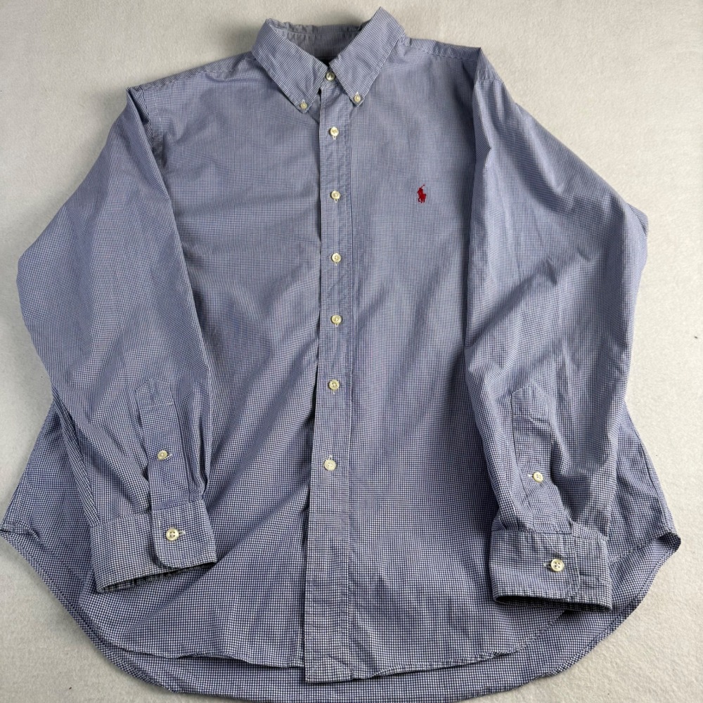 Ralph Lauren Classic Fit Gingham Shirt Mens 16.5 34/35 Blue White Button Down